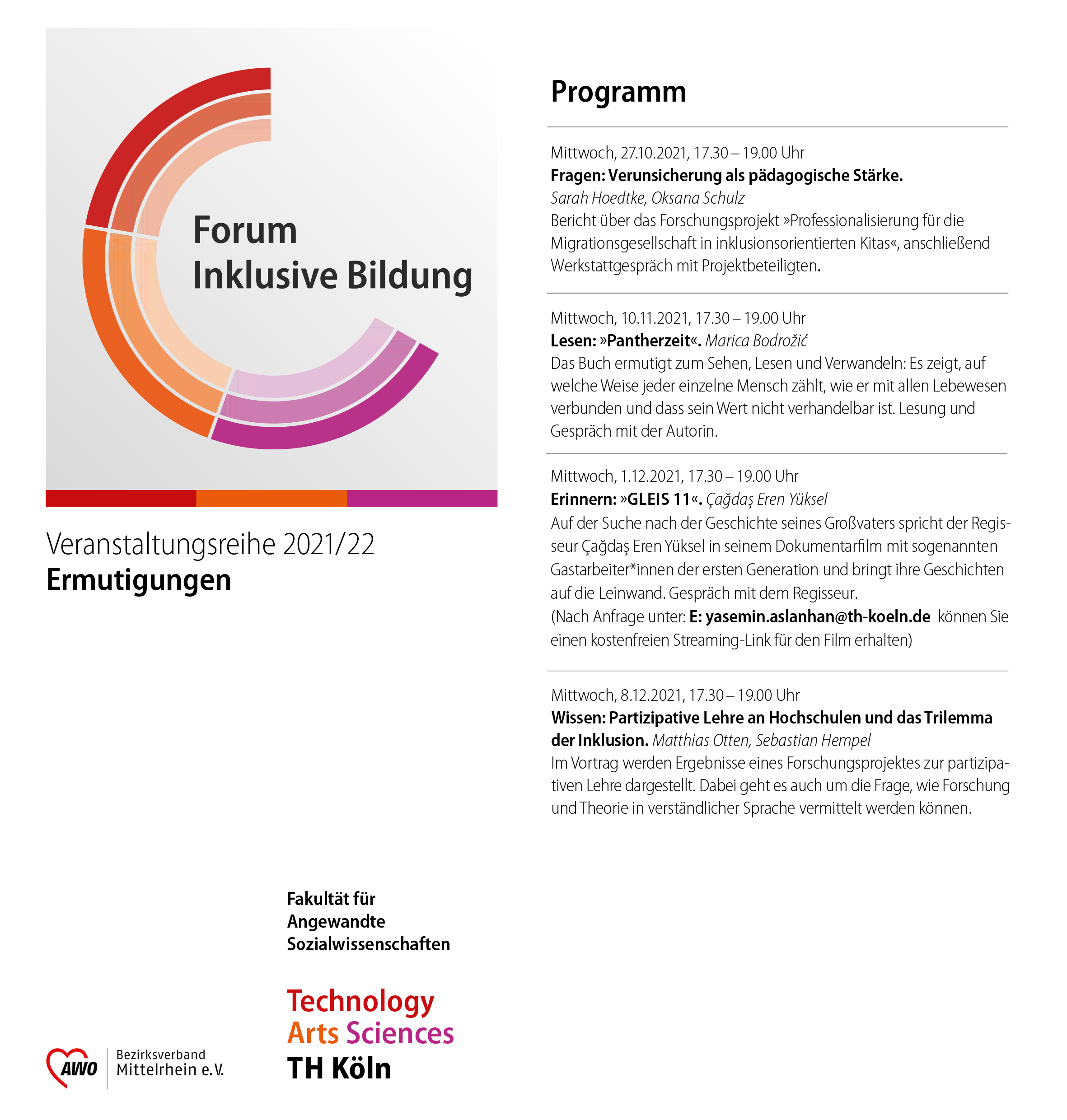 Flyer - AWO Mittelrhein – Fachdienst Migration und Integration – Forum inklusive Bildung Ermutigungen 2021/22