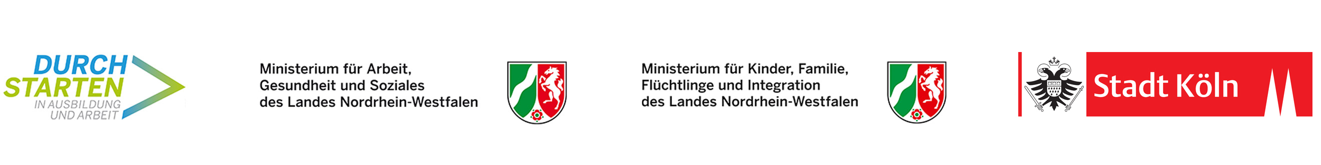 AWO Mittelrhein – Fachdienste Migration und Integration – gefördert durch – Durch Starten – Ministerium – Stadt Köln – Logo